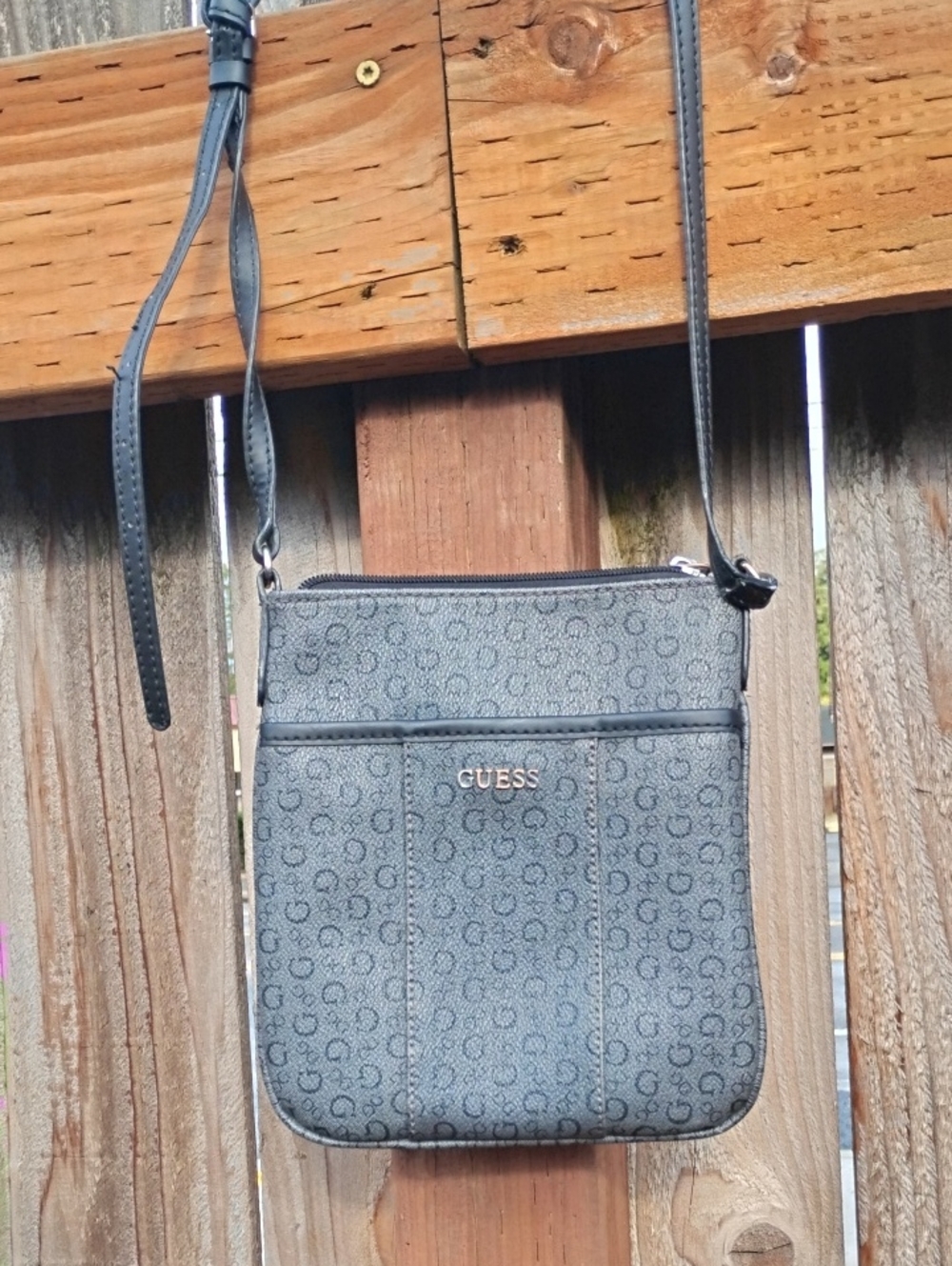 Guess Gray Logo Monogram Crossbody Bag